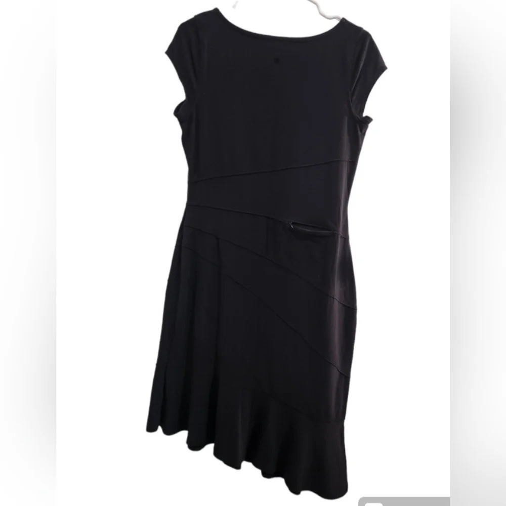 Athleta Crescendo Asymmetrical stretchdress black ruffle goth witchy size MP - Picture 3 of 11